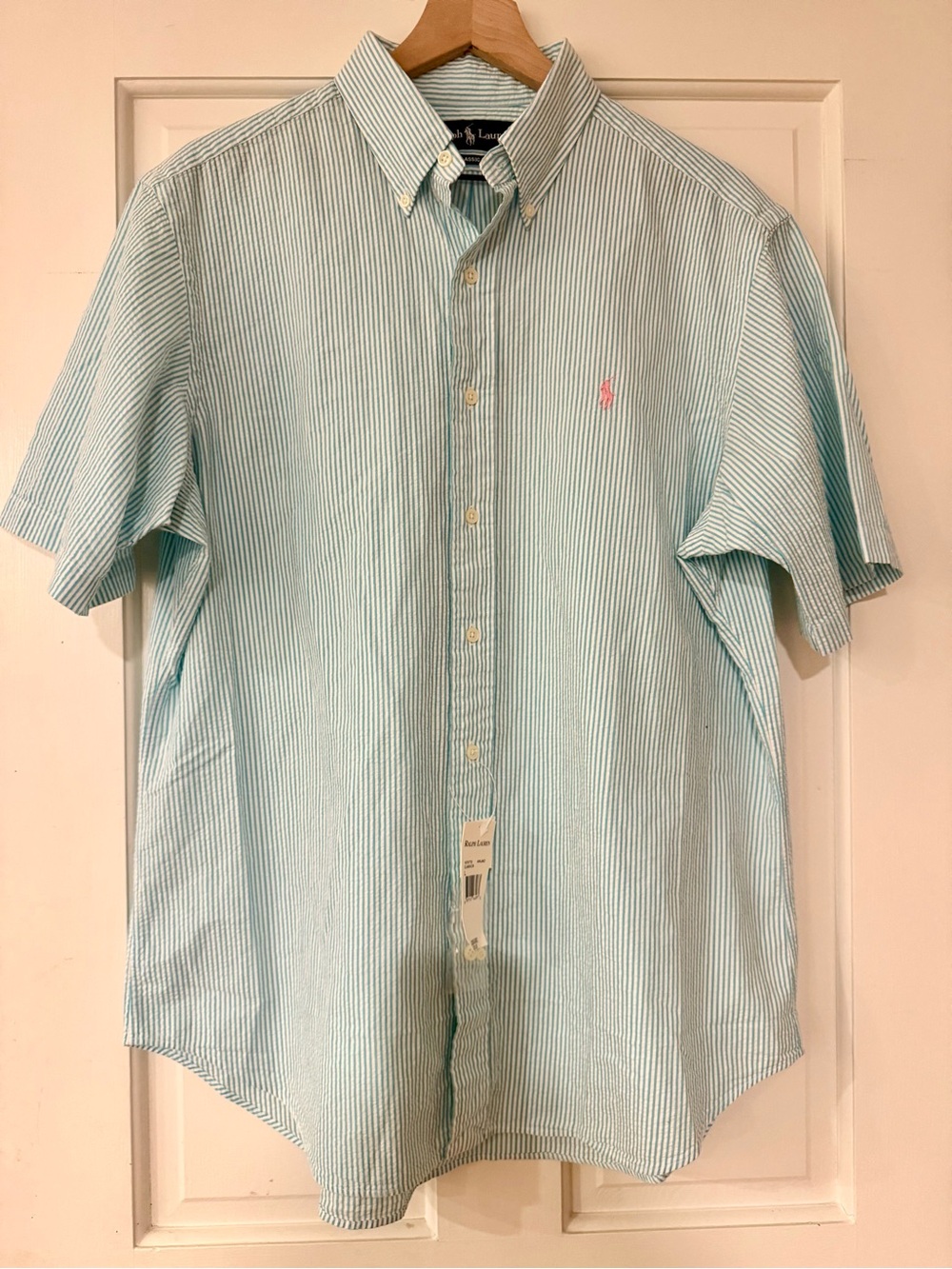 NWT seersucker Ralph Lauren  Striped Short-Sleeve Button-Down